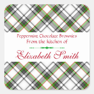 Christmas Plaid,Red Green White Cookie and Treats Square Sticker
