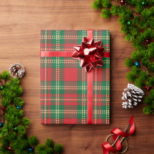 Christmas plaid red green yellow tartan pattern wrapping paper