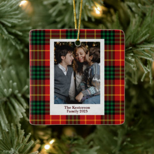 Christmas Plaid Red Tartan Photo Ceramic Ornament