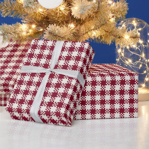 Christmas Plaid Red White Gingham Checked Pattern Wrapping Paper
