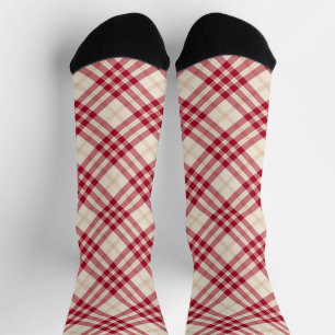 Christmas plaid red white gold diagonal pattern socks