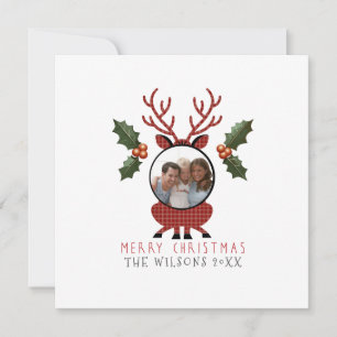 Christmas Plaid Reindeer with Personalised Photo Holiday Card