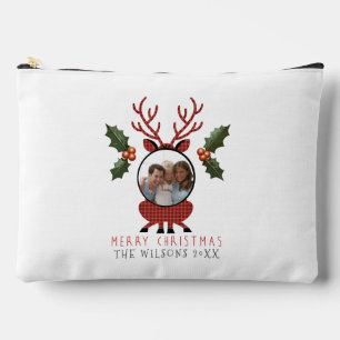Christmas Plaid Reindeer with Personalized Photo Accessory Pouch