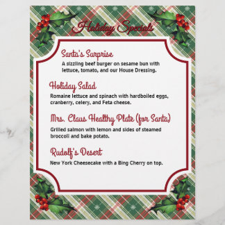 Christmas Plaid Restaurant Specials  Flyer