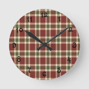 christmas-plaid- round clock