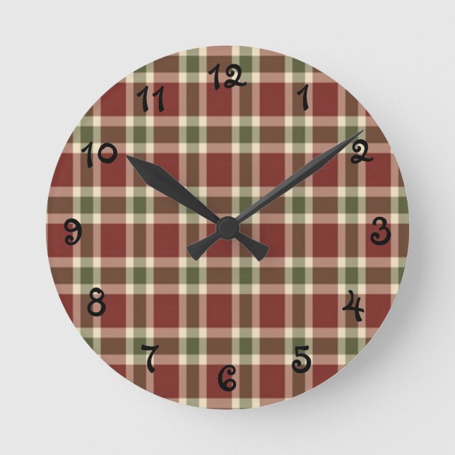 christmas-plaid- round clock (Front)