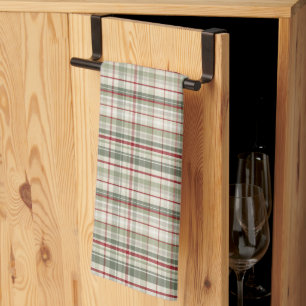 Christmas Plaid - rustic green red ivory Tea Towel