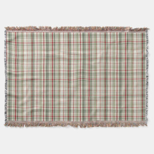 Christmas Plaid - rustic green red ivory Throw Blanket