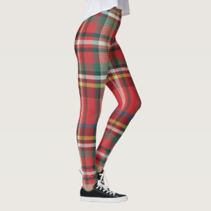 Christmas Plaid Rustic Red Green White Check Leggings