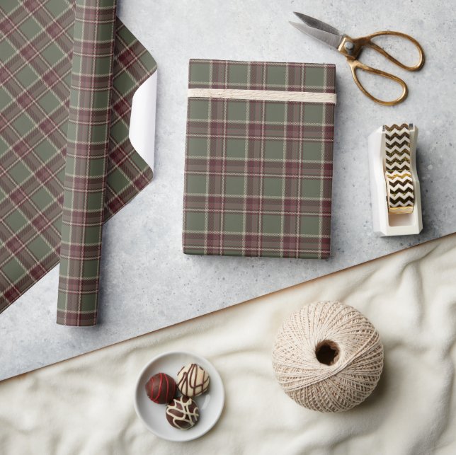 Christmas Plaid Sage Green and Purple Dark Berry Wrapping Paper (Crafts)