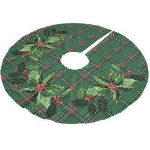 Christmas Plaid Scottish Red on Green Brushed Polyester Tree Skirt
