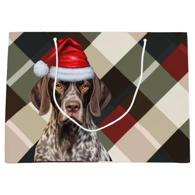 Christmas Plaid Shorthair Pointer Dog Lover Large Gift Bag (Front)
