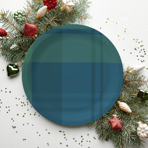 Christmas plaid simple navy green holiday party paper plate