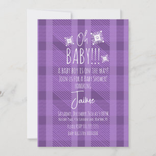 Christmas Plaid Snowflakes Baby Shower  Violet Invitation