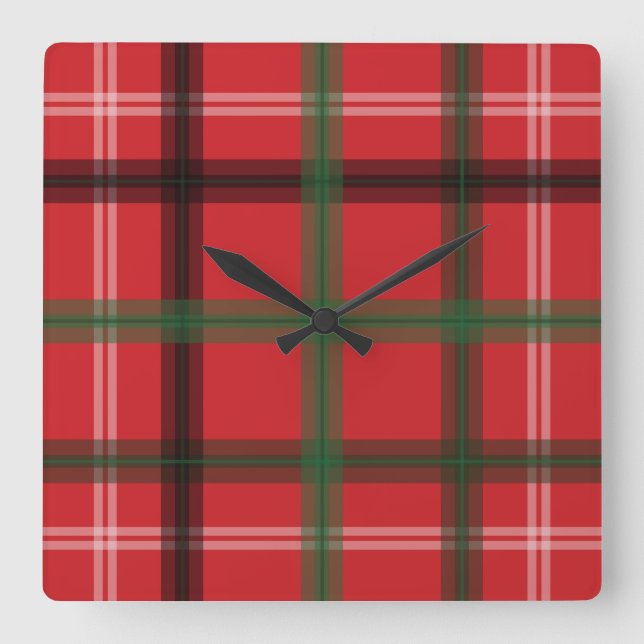 Christmas plaid square wall clock (Front)