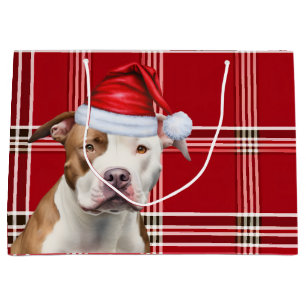 Christmas Plaid Staffordshire Terrier Dog Lover Large Gift Bag