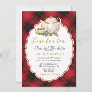 Christmas Plaid Tea Party Bridal Shower Invitation