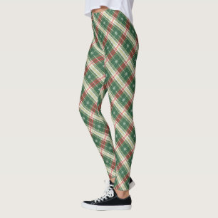 Christmas Plaid White, Green Leggings