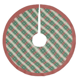Christmas Plaid White with Green and Red Brushed Polyester Tree Skirt
