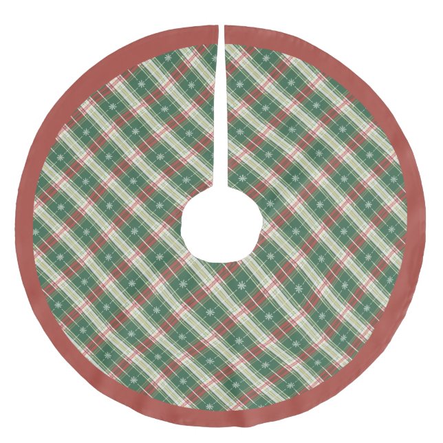 Christmas Plaid White with Green and Red Brushed Polyester Tree Skirt (Front)