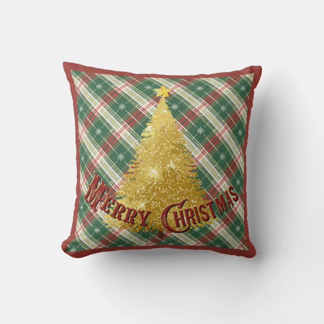 Christmas Plaid with Gold Tree Cushion (Front)