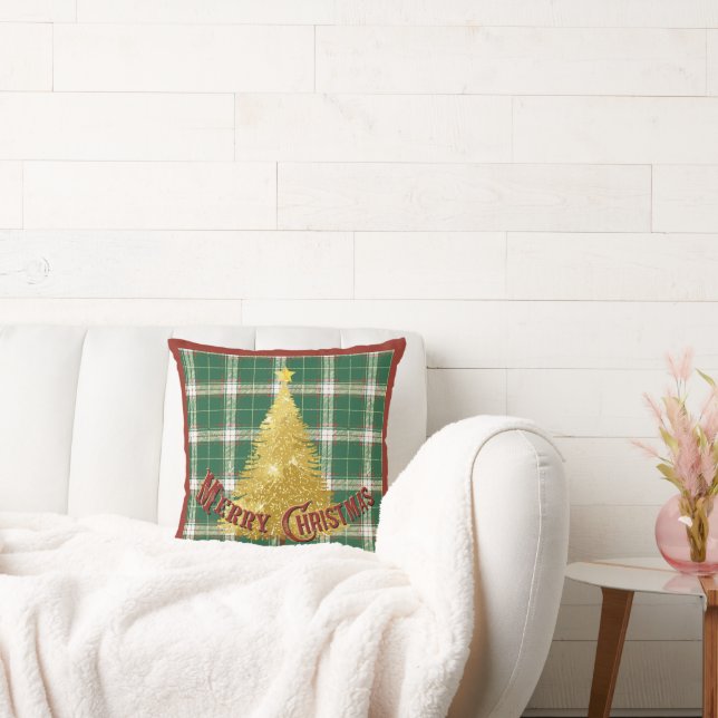 Christmas Plaid with Gold Tree Cushion (Couch)