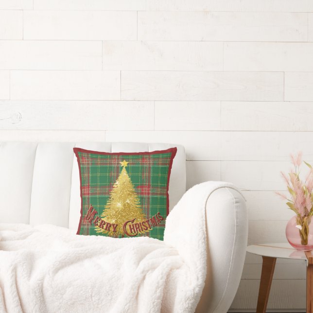 Christmas Plaid with Gold Tree Cushion (Couch)