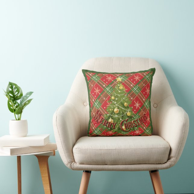 Christmas Plaid with Tree Cushion (Chair)