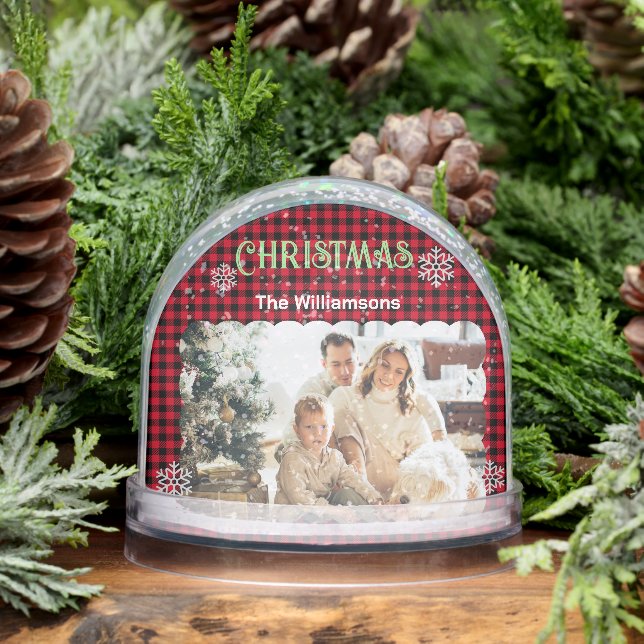 Christmas Plaids Family Gift Custom Photo Snowglobe (Winter)