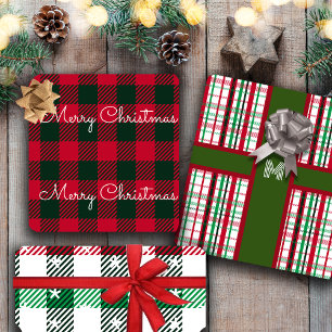 Christmas Plaids Pattern & Custom Monogram Wrapping Paper Sheet