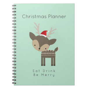 Christmas Planner Whimsical Deer In Red Santa Hat Notebook