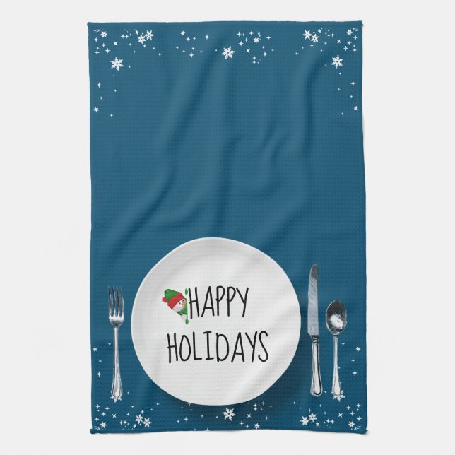 Christmas Plate With Snowman Tea Towel (Vertical)