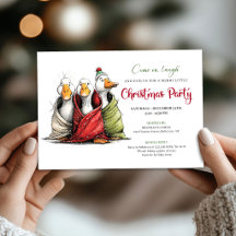 Christmas Playful Cartoon Geese Humour Invitation 