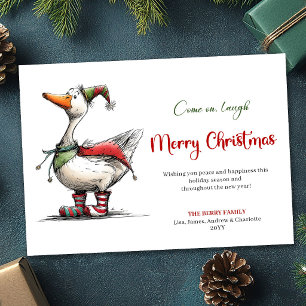 Christmas Playful Goose Funny Whimsical Greeting  Holiday Card