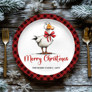 Christmas Playful Goose Whimsy Minimal Paper Plate