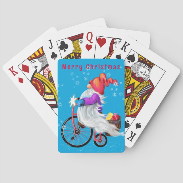 Christmas Playing Cards Gnome with Bike and Gifts  (Back)