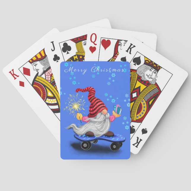 Christmas Playing Cards Skater Gnome with Gift (Back)