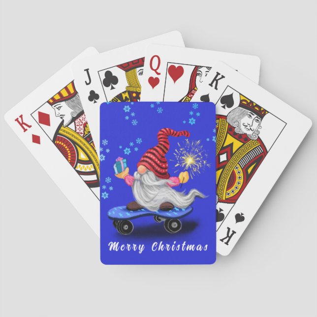 Christmas Playing Cards Skater Gnome with Gift (Back)
