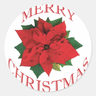 Christmas Poinsetta Classic Round Sticker