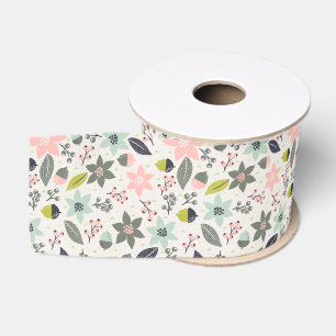 Christmas Poinsettia Acorns Grey Aqua Lime Green Grosgrain Ribbon