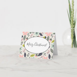 Christmas Poinsettia Acorns Grey Aqua Lime Green Note Card