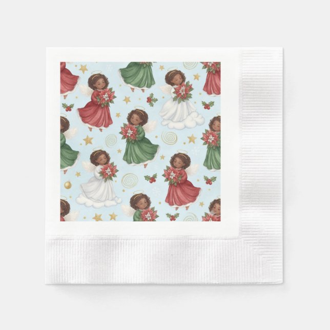 Christmas Poinsettia African American Angels Napkin (Front)