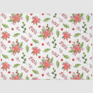Christmas poinsettia and berries festive pattern tissue paper