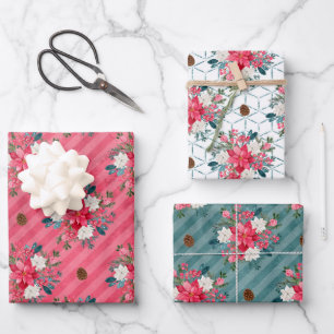 Christmas Poinsettia and Cardinal Red Wrapping Pap Paper Sheet