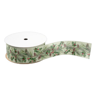 Christmas Poinsettia Berries and Branches Grosgrain Ribbon