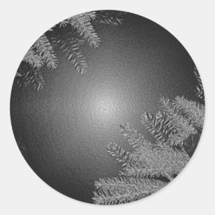 Christmas Poinsettia Black And Grey Classic Round Sticker
