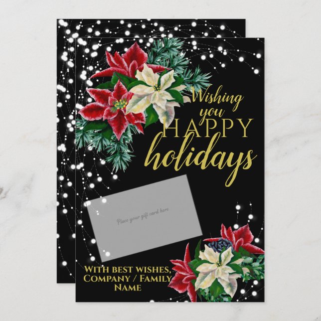 Christmas Poinsettia Black Gift Card Holder  (Front/Back)