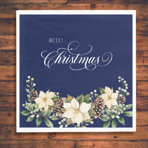 Christmas Poinsettia blue  Napkin