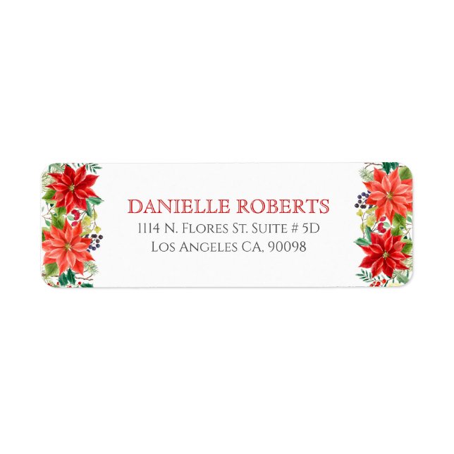Christmas Poinsettia border Return Address Label (Front)