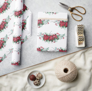 Christmas Poinsettia Botanical Pattern Wrapping Paper